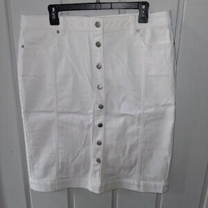 Talbots White Stretch Denim Button Front Skirt NWT Sz 14